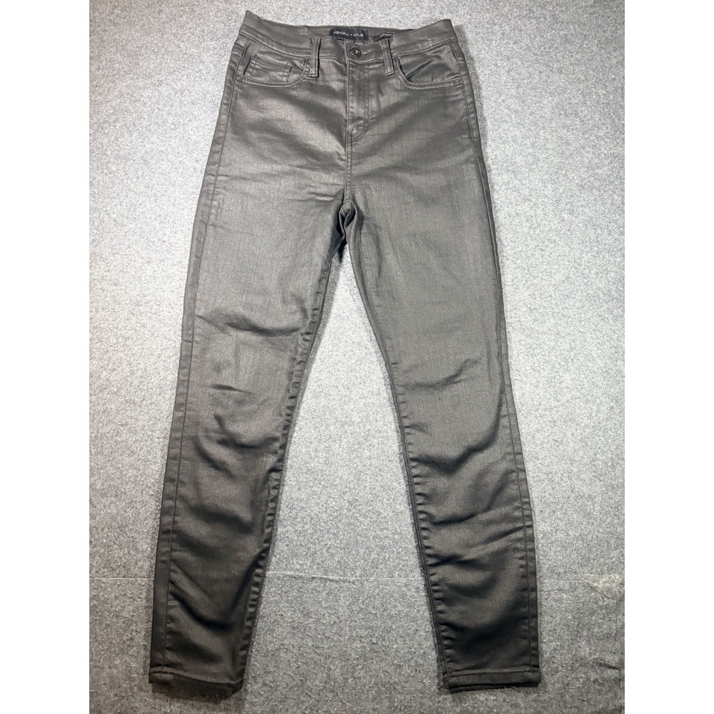 Kendall + Kylie High Rise Skinny Metallic Waxed Denim Jeans 7/28